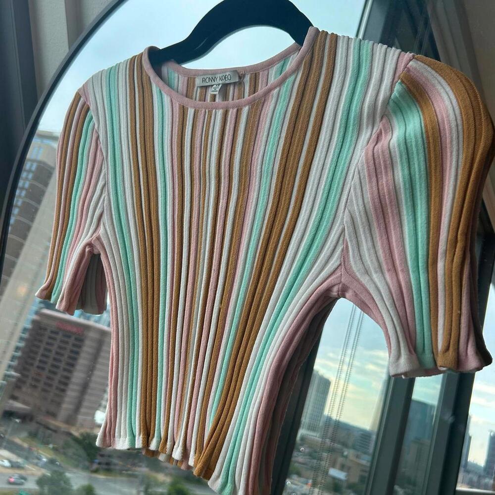 Ronny Kobo Striped Ribbed Knit Top XS